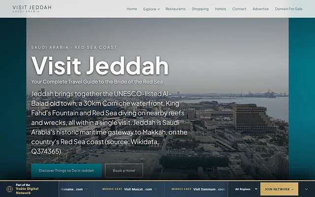 Homepage of visitjeddah.com, a travel guide to Jeddah run by the owner